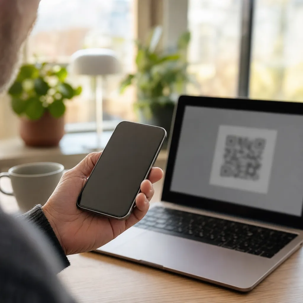 Mobiltelefon visar QR-kod för eSIM-aktivering.